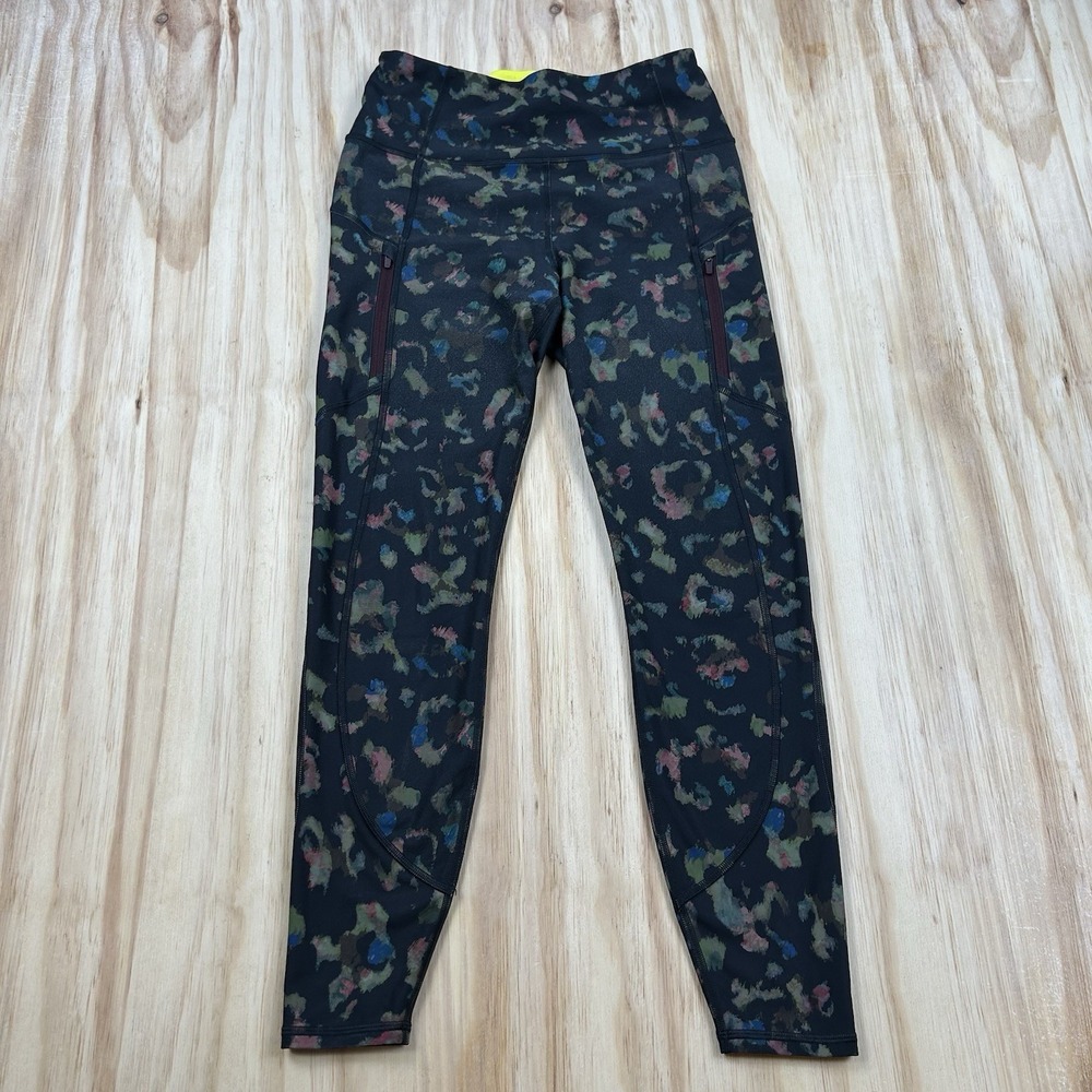 Athleta Rainer Leopard Legging Size Small Tight Black Pockets Crop